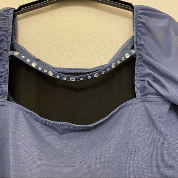 Weissman Balera solo custom Dance costume blue Mesh Poet Sleeve Dress 16384 MA - Picture 8 of 14